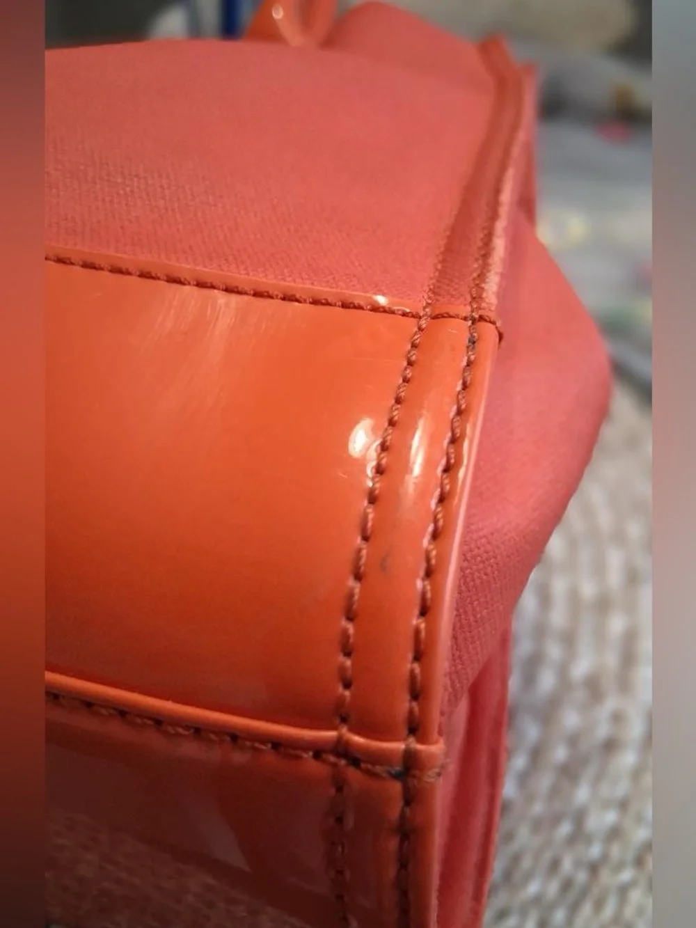 TORY BURCH ELLA CANVAS & PATENT TOTE PUMPKIN ORANGE